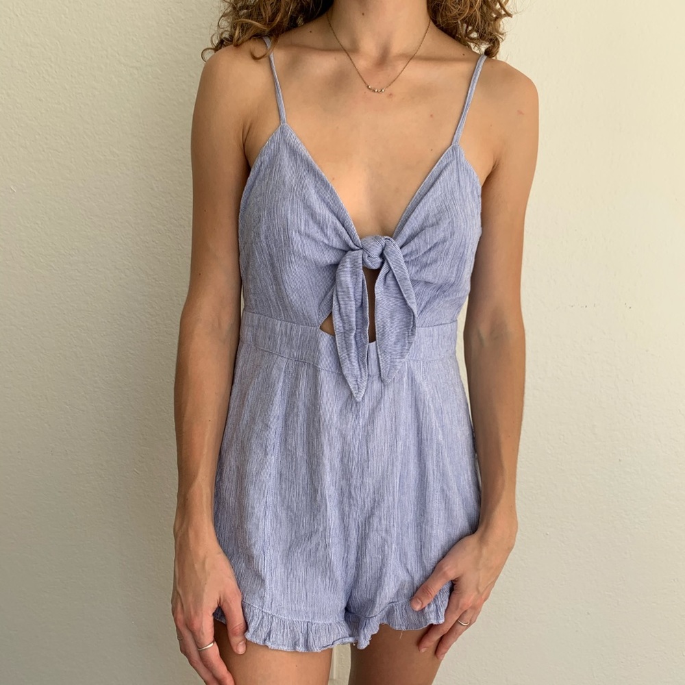 Pinstripe Tie Front Romper